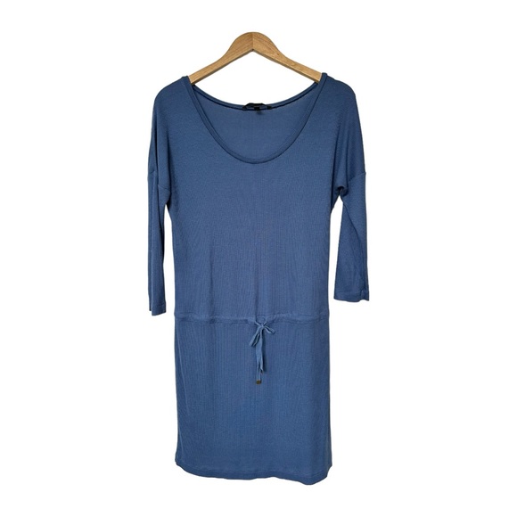Victoria's Secret Waffle Knit Drawstring Waist Dress Blue 3/4 Sleeve Size Small - Picture 7 of 14